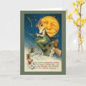 良い魔女が乗る – ハロウィンカード カード (黄色い花)