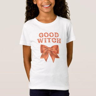 良い魔女 – かわいいオレンジ色の弓の白Tシャツ Tシャツ