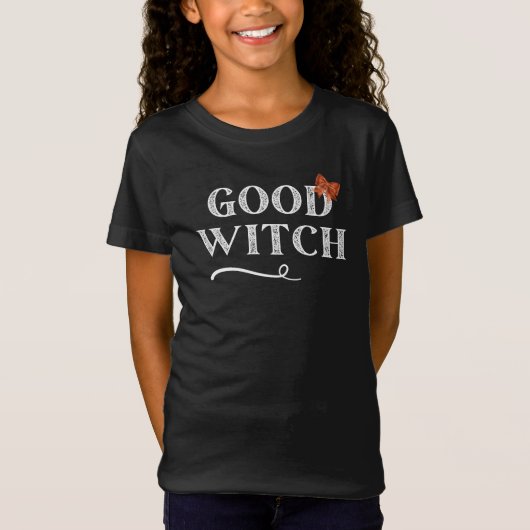 良い魔女 – 可愛いオレンジの弓ブラックTシャツ Tシャツ (正面)