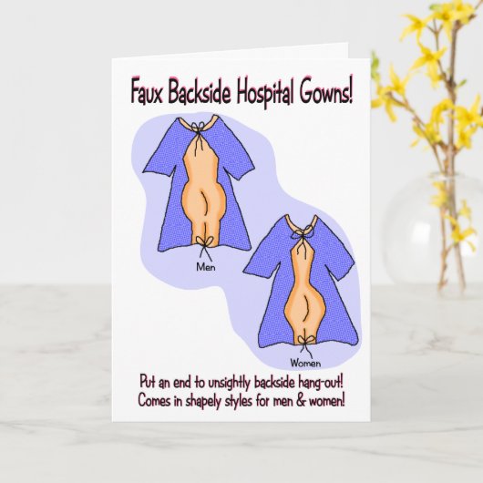 良おもしろいいカードを取得：病院のガウンのユーモア カード (黄色い花)