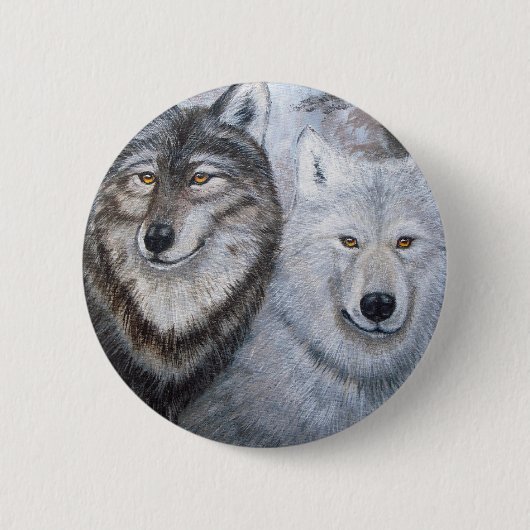 良きパートナーのオオカミ 缶バッジ (正面)