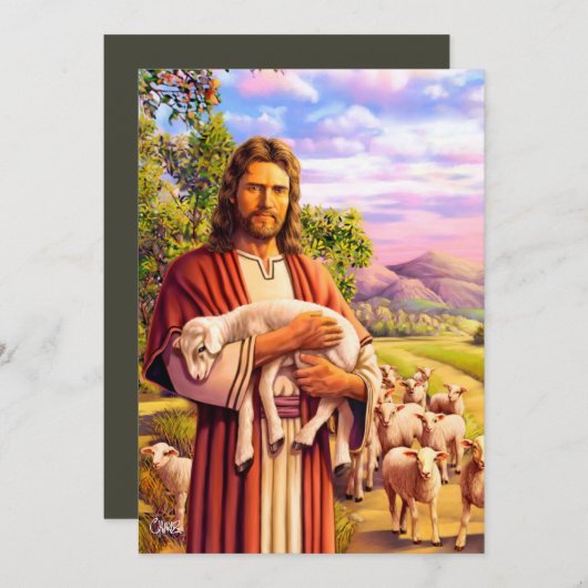 良き羊飼いの絵画イースターカード シーズンカード (正面/裏面)