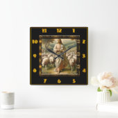 良き羊飼いヨハネ10:7平和な羊飼い畑 スクエア壁時計 (ホーム)