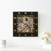 良き羊飼いヨハネ10:7忠実な羊飼い芸術 スクエア壁時計 (ホーム)