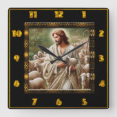 良き羊飼いヨハネ10:7忠実な羊飼い芸術 スクエア壁時計 (正面)