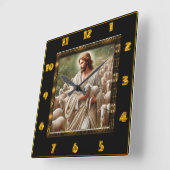 良き羊飼いヨハネ10:7忠実な羊飼い芸術 スクエア壁時計 (傾斜)