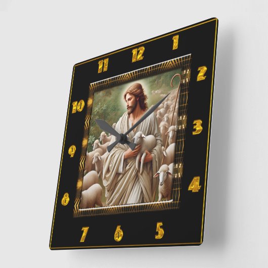 良き羊飼いヨハネ10:7忠実な羊飼い芸術 スクエア壁時計 (傾斜)