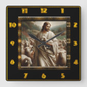 良き羊飼いヨハネ10:7慈悲の羊飼い スクエア壁時計 (正面)