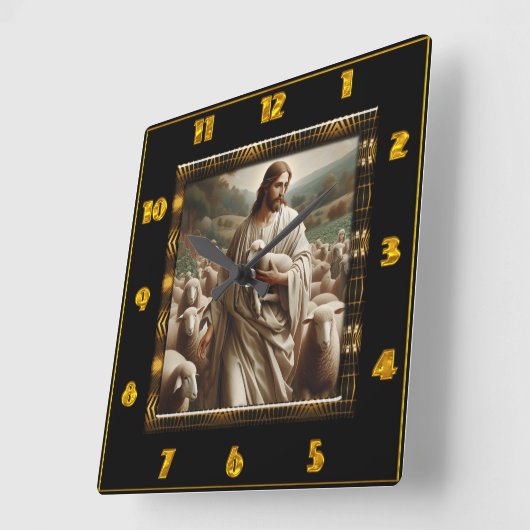 良き羊飼いヨハネ10:7慈悲の羊飼い スクエア壁時計 (傾斜)