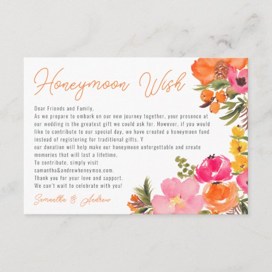 良はっきりした望のオレンジ結婚色の花 エンクロージャーカード (正面)