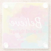 良信じい事で前向き引用文の水色 ガラスコースター (裏面)