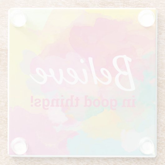 良信じい事で前向き引用文の水色 ガラスコースター (裏面)