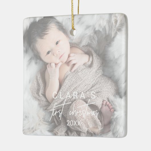 色あせお洒落フォト初めてのクリスマススクエア セラミックオーナメント (左)