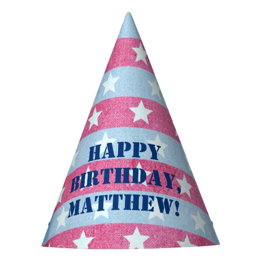 色あせたアメリカ国旗の星と愛国ストライプ的 パーティーハット (正面)