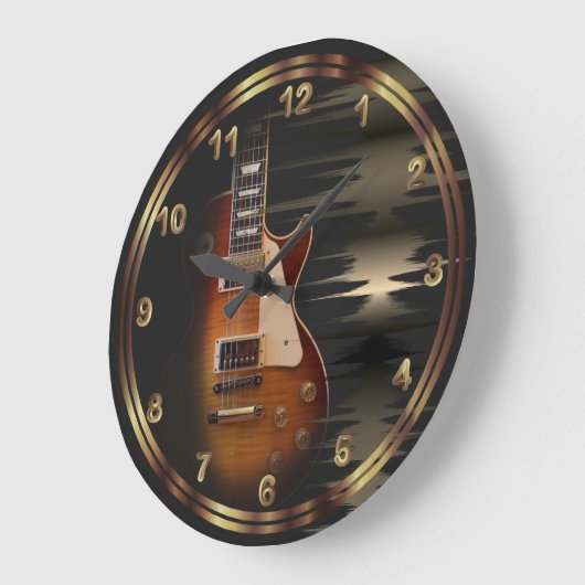 色あせたエレキ・ミュージック・ギター – ラージ壁時計 (傾斜)