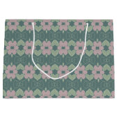 色あせたティール（緑がかった色）とピンクローズラージ抱き枕 ラージペーパーバッグ (正面)