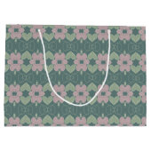 色あせたティール（緑がかった色）とピンクローズラージ抱き枕 ラージペーパーバッグ (裏面)