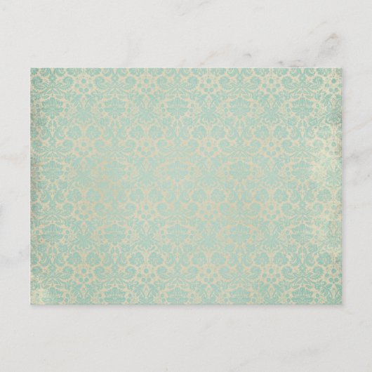色あせたティール(緑がかった色)ダマスパターン ポストカード (正面)