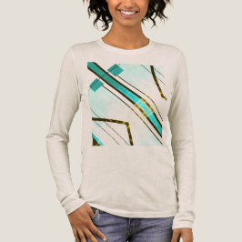 色あせたティール（緑がかった色）ブラックはっきりしたストライプ幾何学的MCMルック トライブレンドＴシャツ