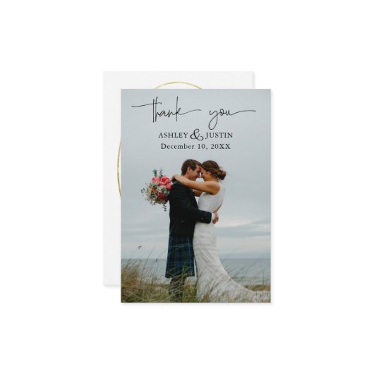 色あせたデニムと赤面スタイリッシュサンキューカード (正面/裏面インサイチュ)