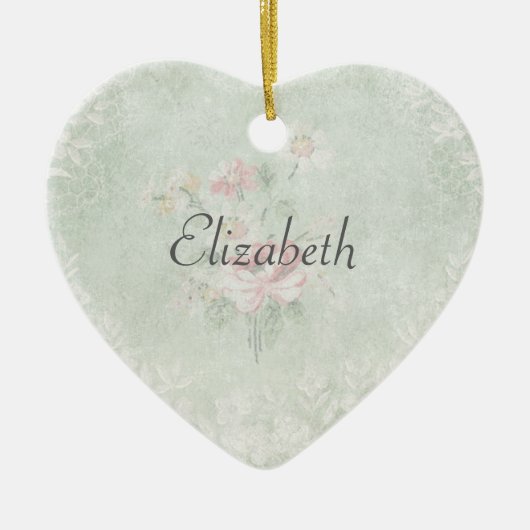 色あせたバラみすぼらしいヴィンテージデザイン名 セラミックオーナメント (正面)