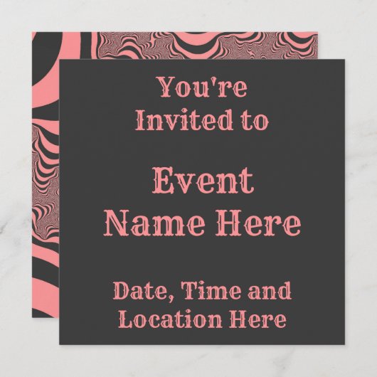 色あせたピンクのゼブラストライプ 招待状 (正面/裏面)