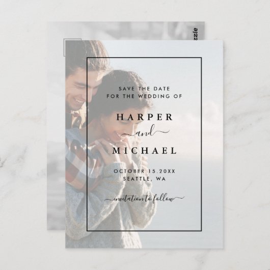 色あせたフォトエレガントな結婚式の日付を保存 ポストカード (正面/裏面)