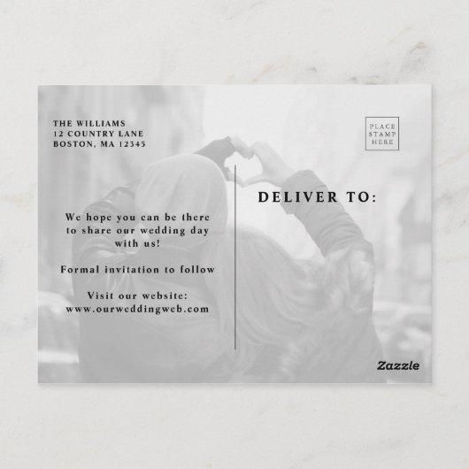 色あせたフォトエレガントな結婚式の日付を保存 ポストカード (裏面)