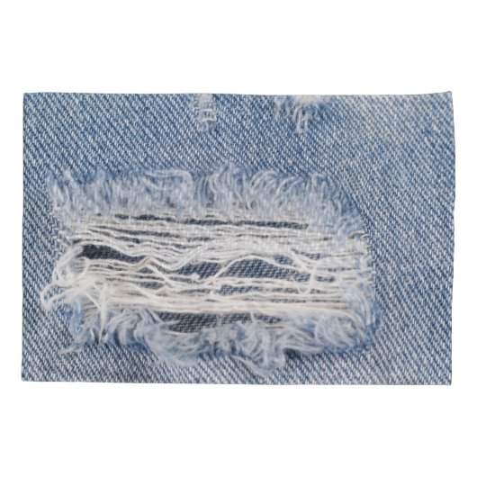 色あせたリッピングされたジーンズのテクスチャ 枕カバー (裏面)