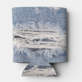 色あせたリッピングされたジーンズのテクスチャ 缶クーラー (裏面)