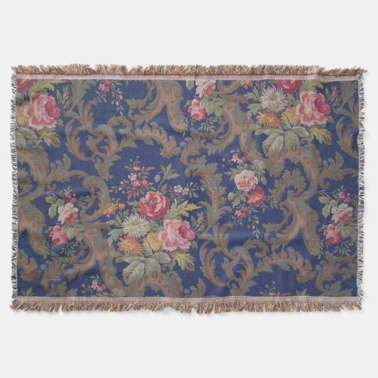 色あせたヴィンテージビクトリアンスタイルフローラ スローブランケット (正面)