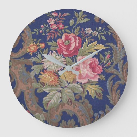 色あせたヴィンテージビクトリアンスタイルフローラ ラージ壁時計 (正面)