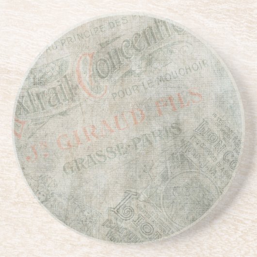 色あせたヴィンテージ紙パリジャン広告コラージュ コースター (正面)
