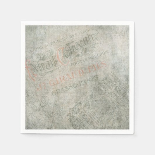 色あせたヴィンテージ紙パリジャン広告コラージュ スタンダードカクテルナプキン (正面)