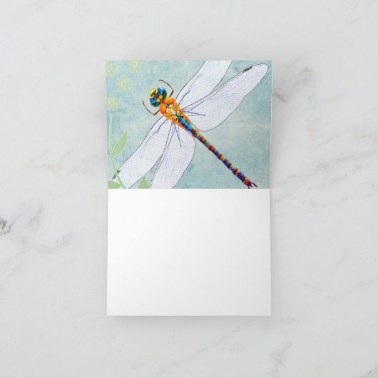 色あせたヴィンテージ背景上のフローラトンボ サンキューカード (内部)