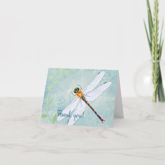 色あせたヴィンテージ背景上のフローラトンボ サンキューカード (正面)