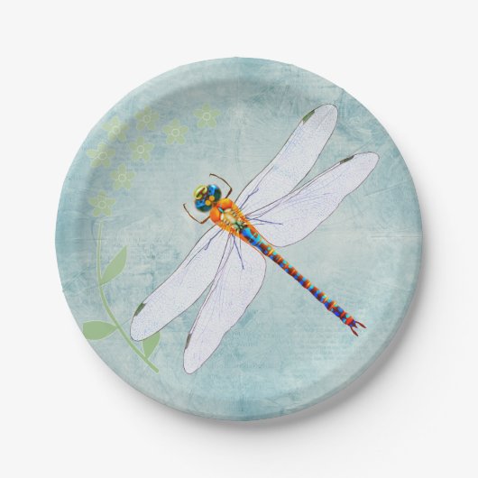 色あせたヴィンテージ背景上のフローラトンボ  ペーパープレート (正面)