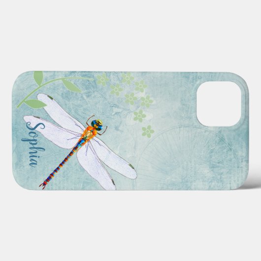 色あせたヴィンテージ背景上のフローラトンボ Case-Mate iPhoneケース (裏面 (横))