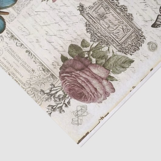 色あせたヴィンテージ蝶とバラのデコページ 薄葉紙 (詳細)
