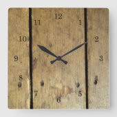 色あせた木の板 スクエア壁時計 (正面)