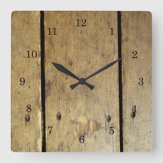 色あせた木の板 スクエア壁時計 (正面)