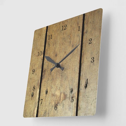色あせた木の板 スクエア壁時計 (傾斜)