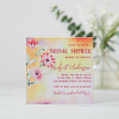 色あせた水色の赤いワイルドフラワーブライダルシャワー 招待状 (スタンド正面)