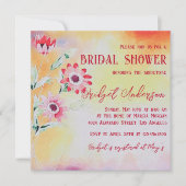 色あせた水色の赤いワイルドフラワーブライダルシャワー 招待状 (正面)