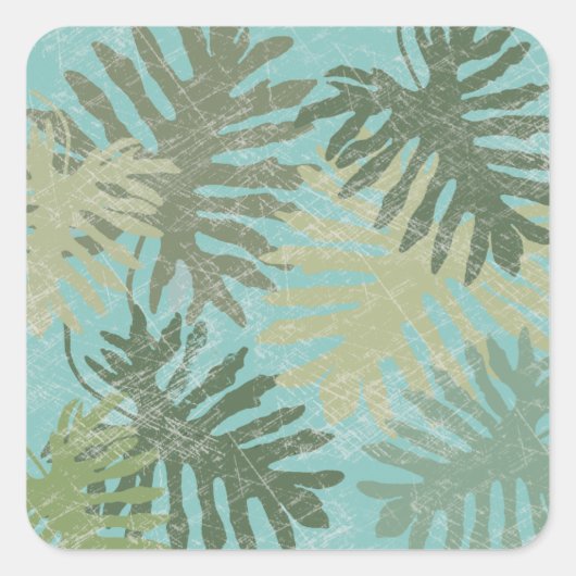 色あせた熱帯葉の スクエアシール (正面)