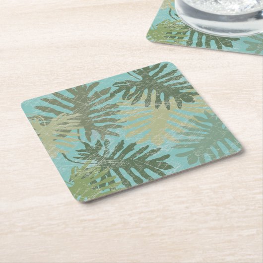 色あせた熱帯葉の スクエアペーパーコースター (アングル)