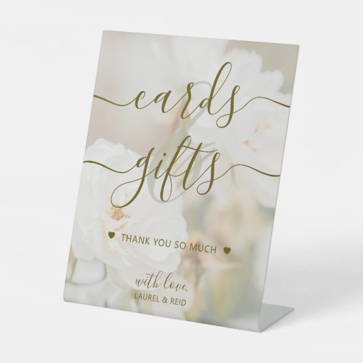 色あせた白いバラエレガントのカードとギフト結婚ズ 台座サイン (正面)