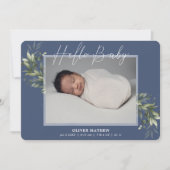 色あせた緑のユーカリプトゥスブルーボーイ誕生アナウンセム 案内状 (正面)