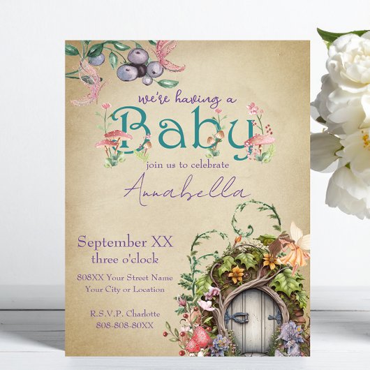 色あせた羊飼いの上に魅惑の森の妖精の庭 招待状