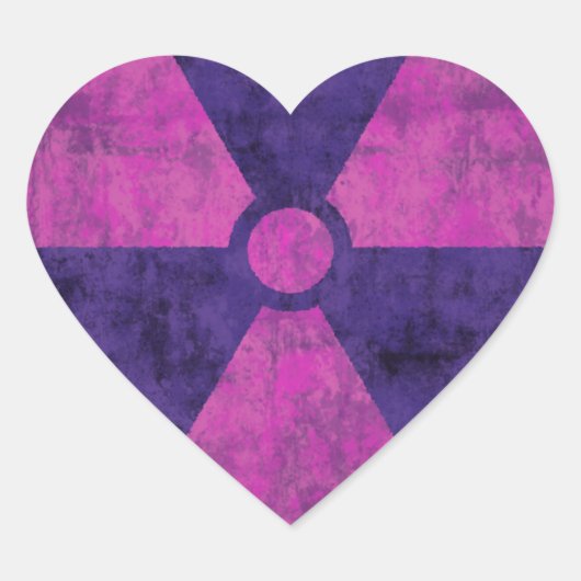 色あせた赤い放射線シンボル ハートシール (正面)